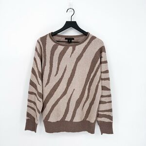 Tahari Neutral Zebra Print Wool Blend Pullover Sweater Medium